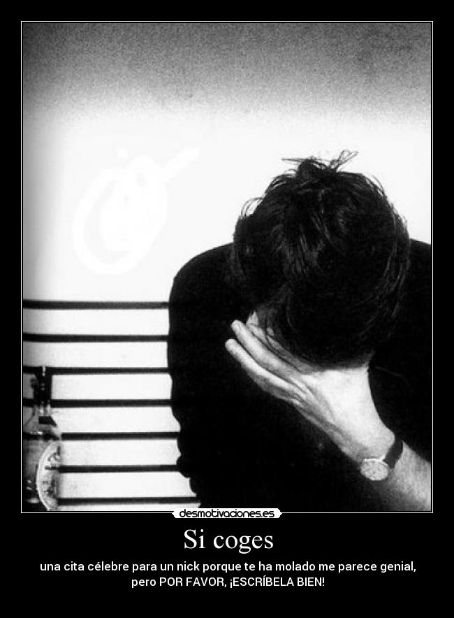 Si coges - una cita célebre para un nick porque te ha molado me parece genial,
pero POR FAVOR, ¡ESCRÍBELA BIEN!
