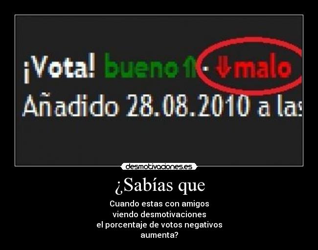 ¿Sabías que - Cuando estas con amigos
viendo desmotivaciones
el porcentaje de votos negativos
aumenta?