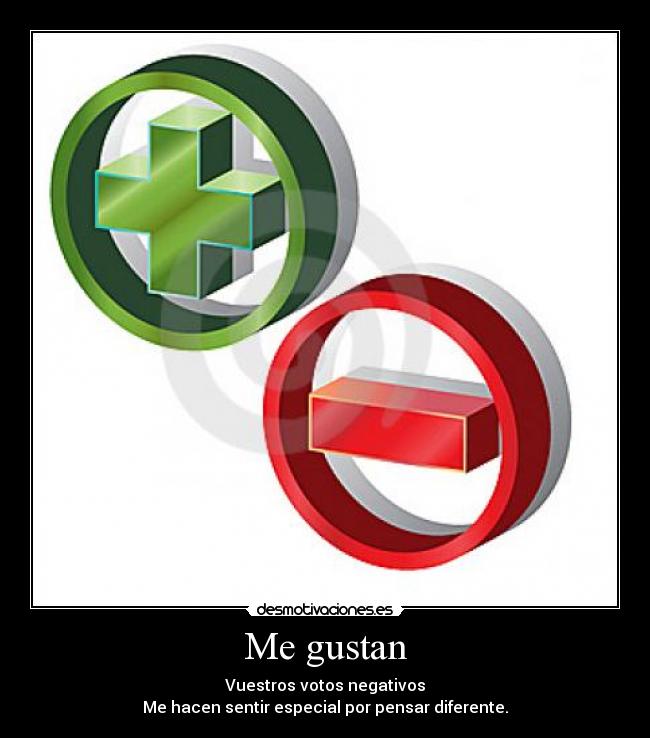 Me gustan - Vuestros votos negativos
Me hacen sentir especial por pensar diferente.