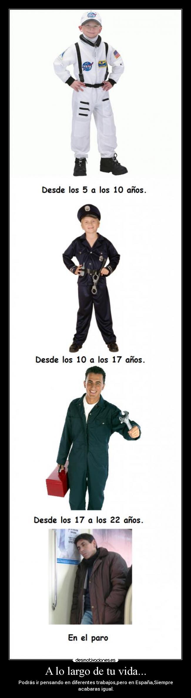 A lo largo de tu vida... - Podrás ir pensando en diferentes trabajos,pero en España,Siempre acabaras igual.