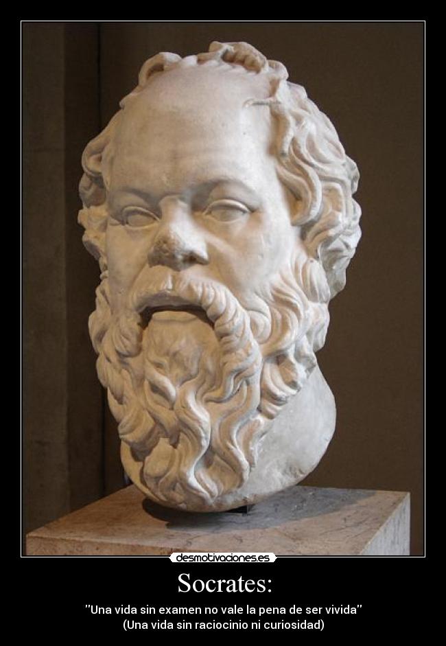 Socrates: - Una vida sin examen no vale la pena de ser vivida
(Una vida sin raciocinio ni curiosidad)