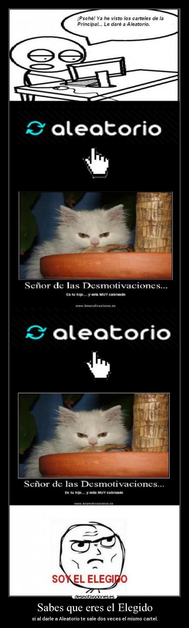 Sabes que eres el Elegido - si al darle a Aleatorio te sale dos veces el mismo cartel.