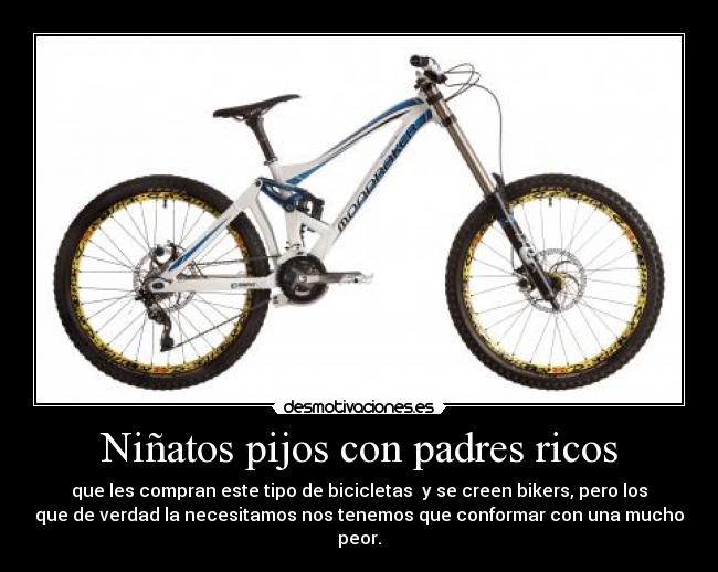 Niñatos pijos con padres ricos - que les compran este tipo de bicicletas y se creen bikers, pero los
que de verdad la necesitamos nos tenemos que conformar con una mucho
peor.