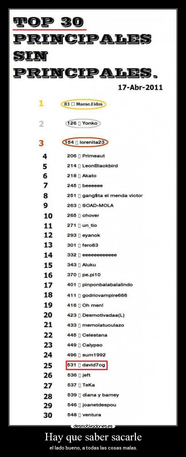 Hay que saber sacarle - el lado bueno, a todas las cosas malas.