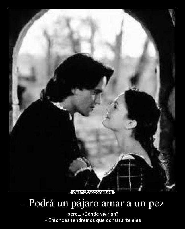 - Podrá un pájaro amar a un pez - pero... ¿Dónde vivirían?
+ Entonces tendremos que construirte alas