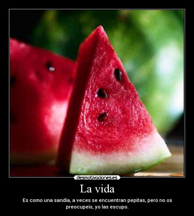 La vida - Es como una sandía, a veces se encuentran pepitas, pero no os
preocupeis, yo las escupo.