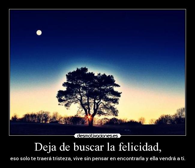 Deja de buscar la felicidad, - eso solo te traerá tristeza, vive sin pensar en encontrarla y ella vendrá a ti.