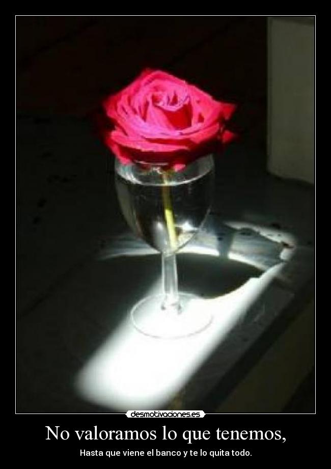 No valoramos lo que tenemos, - Hasta que viene el banco y te lo quita todo.