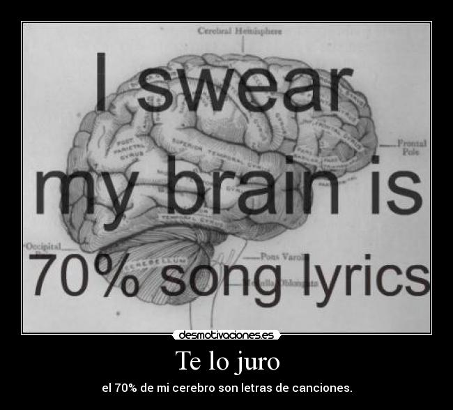 Te lo juro - el 70% de mi cerebro son letras de canciones.