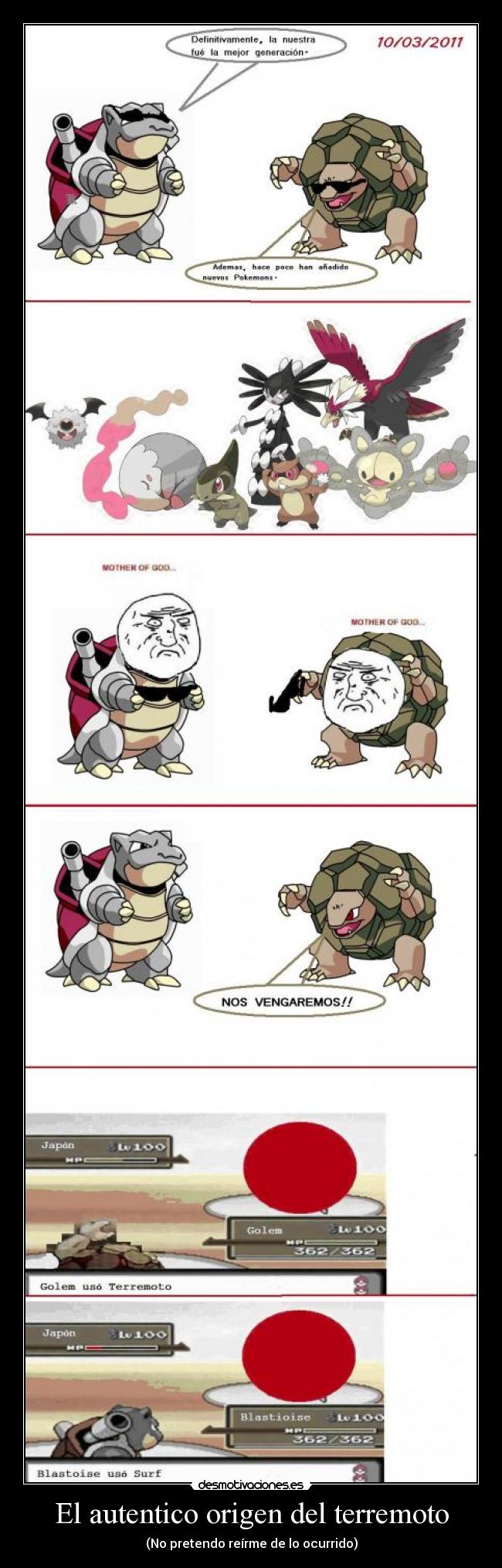 carteles origen del terremoto japon pokemon blastoise golem desmotivaciones