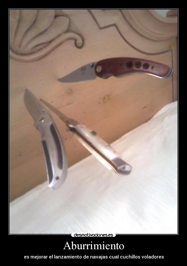 carteles aburrir mejorar aprender lanzar navaja daga cuchillo estilete vola madera clavar desmotivaciones