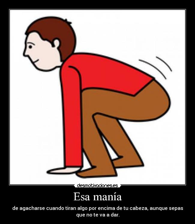 Esa manía - de agacharse cuando tiran algo por encima de tu cabeza, aunque sepas
que no te va a dar.