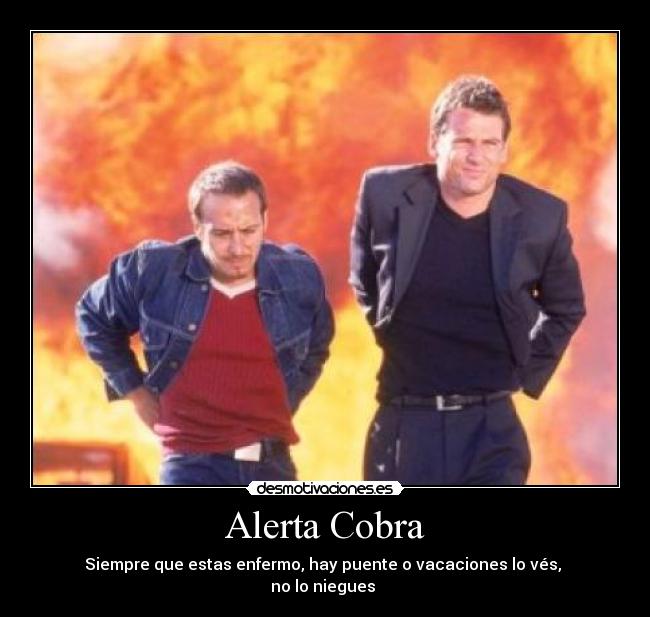Alerta Cobra - Siempre que estas enfermo, hay puente o vacaciones lo vés,
no lo niegues
