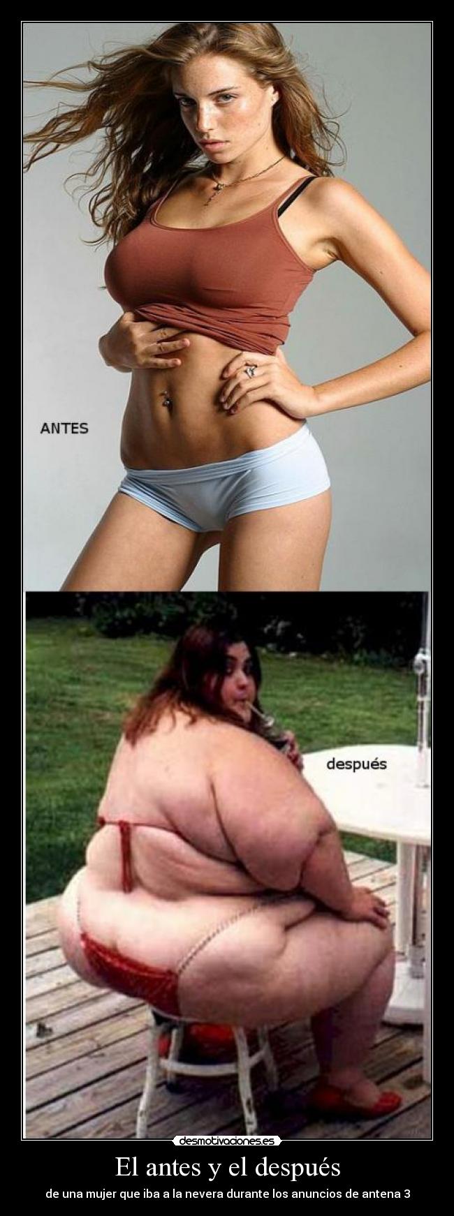 El antes y el después - de una mujer que iba a la nevera durante los anuncios de antena 3