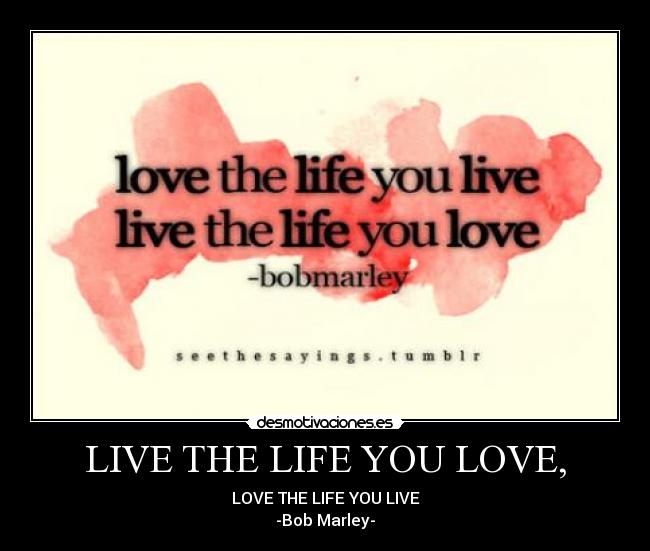 LIVE THE LIFE YOU LOVE, - LOVE THE LIFE YOU LIVE
-Bob Marley-