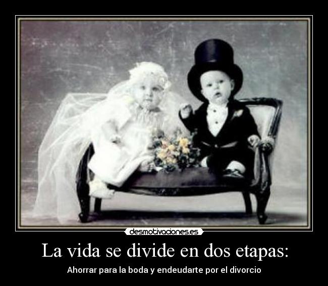 La vida se divide en dos etapas: - Ahorrar para la boda y endeudarte por el divorcio