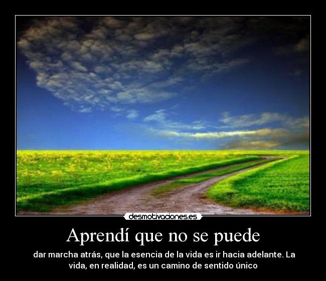 Aprendí que no se puede -  dar marcha atrás, que la esencia de la vida es ir hacia adelante. La
vida, en realidad, es un camino de sentido único