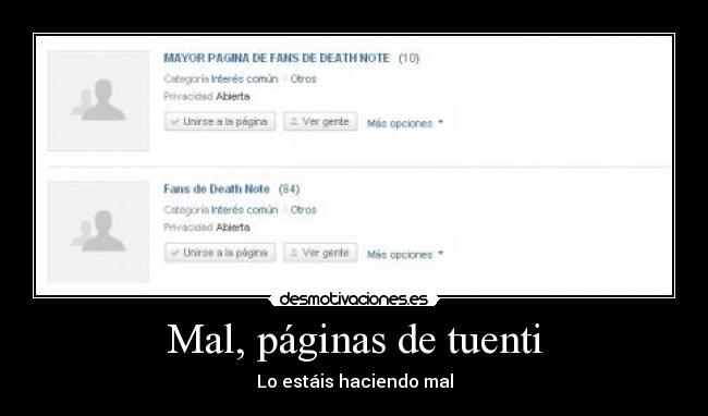 Mal, páginas de tuenti - 