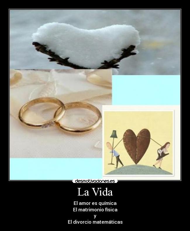 La Vida - El amor es química
El matrimonio física
y
El divorcio matemáticas