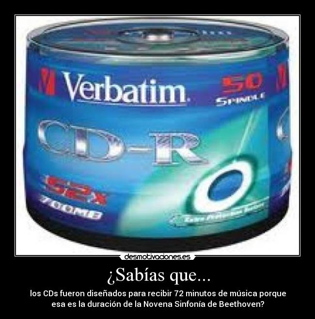 ¿Sabías que... - los CDs fueron diseñados para recibir 72 minutos de música porque
esa es la duración de la Novena Sinfonía de Beethoven?