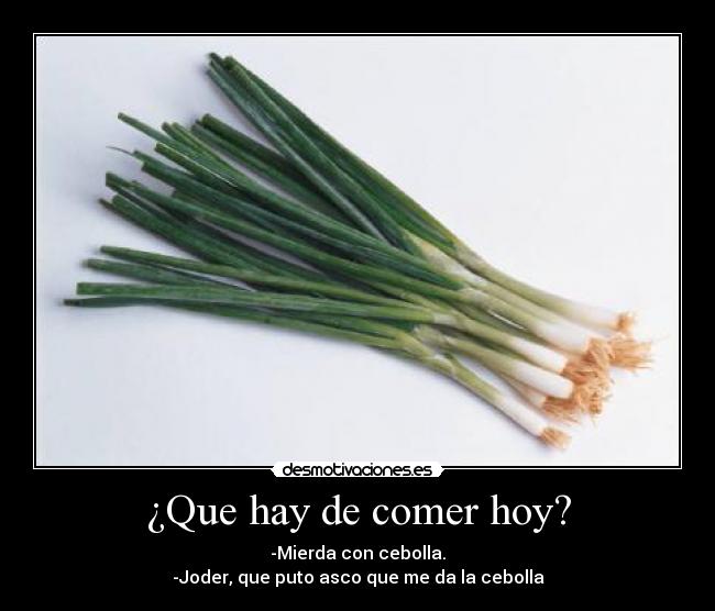¿Que hay de comer hoy? - -Mierda con cebolla.
-Joder, que puto asco que me da la cebolla