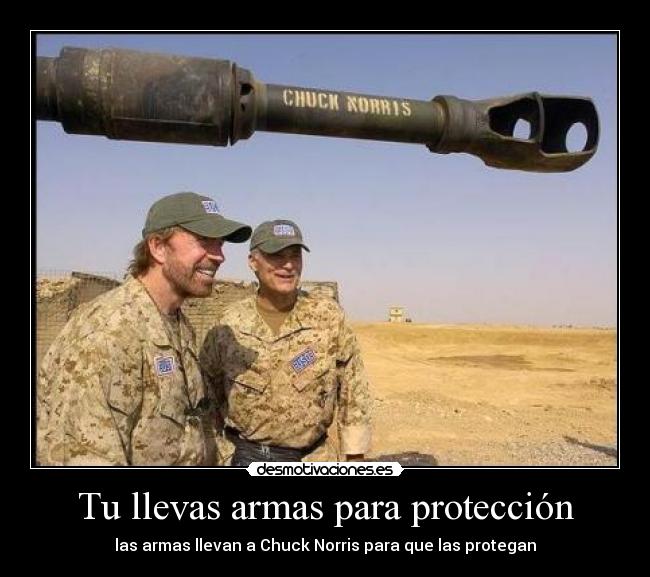 Tu llevas armas para protección - las armas llevan a Chuck Norris para que las protegan