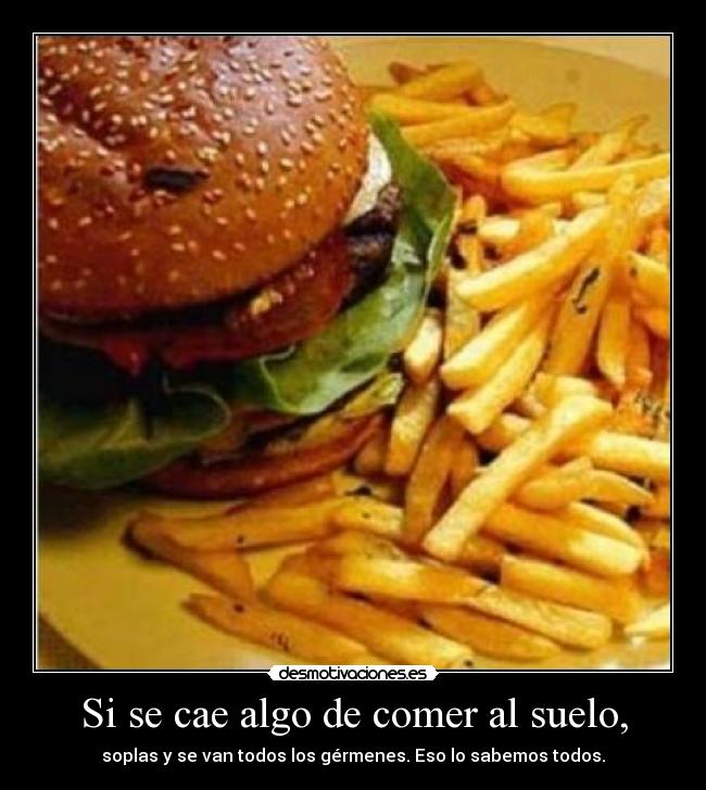 Si se cae algo de comer al suelo, - soplas y se van todos los gérmenes. Eso lo sabemos todos.