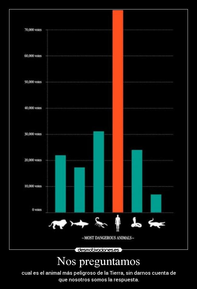 Nos preguntamos - cual es el animal más peligroso de la Tierra, sin darnos cuenta de
que nosotros somos la respuesta.