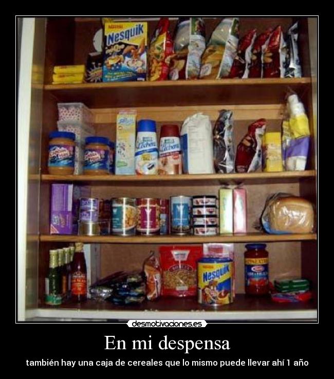 En mi despensa - también hay una caja de cereales que lo mismo puede llevar ahí 1 año