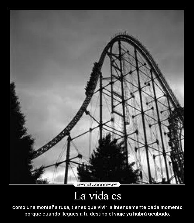 La vida es - como una montaña rusa, tienes que vivir la intensamente cada momento
porque cuando llegues a tu destino el viaje ya habrá acabado.