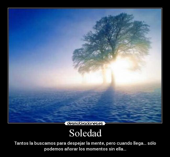 Soledad - Tantos la buscamos para despejar la mente, pero cuando llega... sólo
podemos añorar los momentos sin ella...
