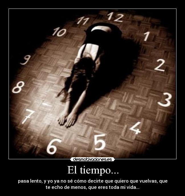 El tiempo... - pasa lento, y yo ya no sé cómo decirte que quiero que vuelvas, que
te echo de menos, que eres toda mi vida...