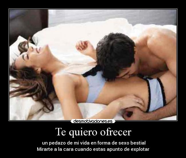 Te quiero ofrecer - un pedazo de mi vida en forma de sexo bestial
Mirarte a la cara cuando estas apunto de explotar
