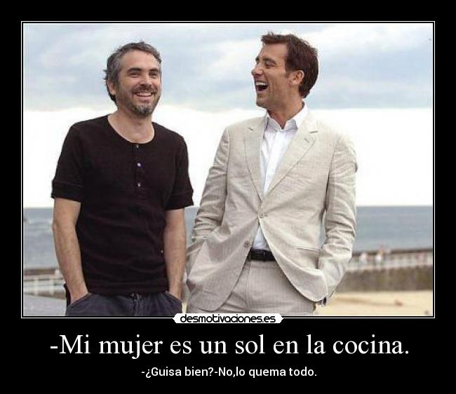 -Mi mujer es un sol en la cocina. - -¿Guisa bien?-No,lo quema todo.