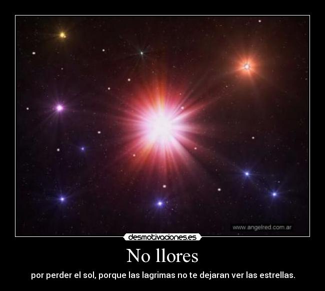 No llores - por perder el sol, porque las lagrimas no te dejaran ver las estrellas.