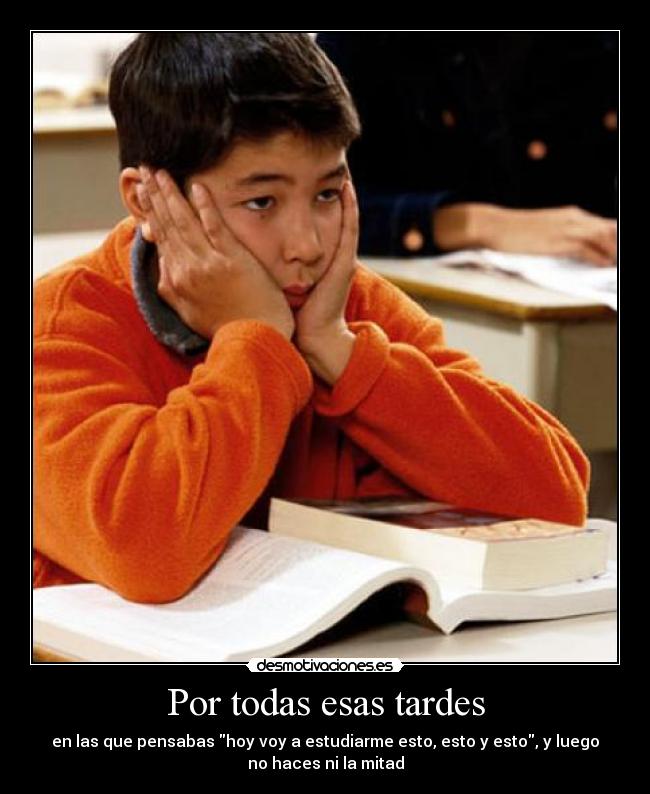 Por todas esas tardes - en las que pensabas hoy voy a estudiarme esto, esto y esto, y luego
no haces ni la mitad