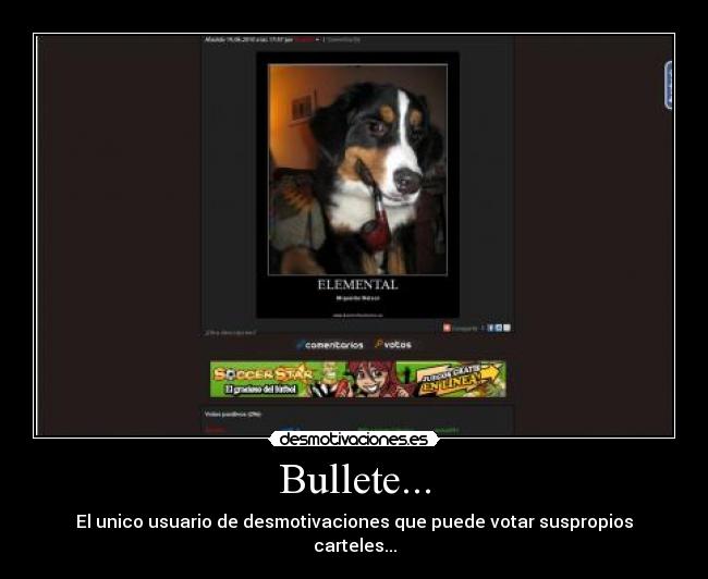 Bullete... - El unico usuario de desmotivaciones que puede votar suspropios carteles...
