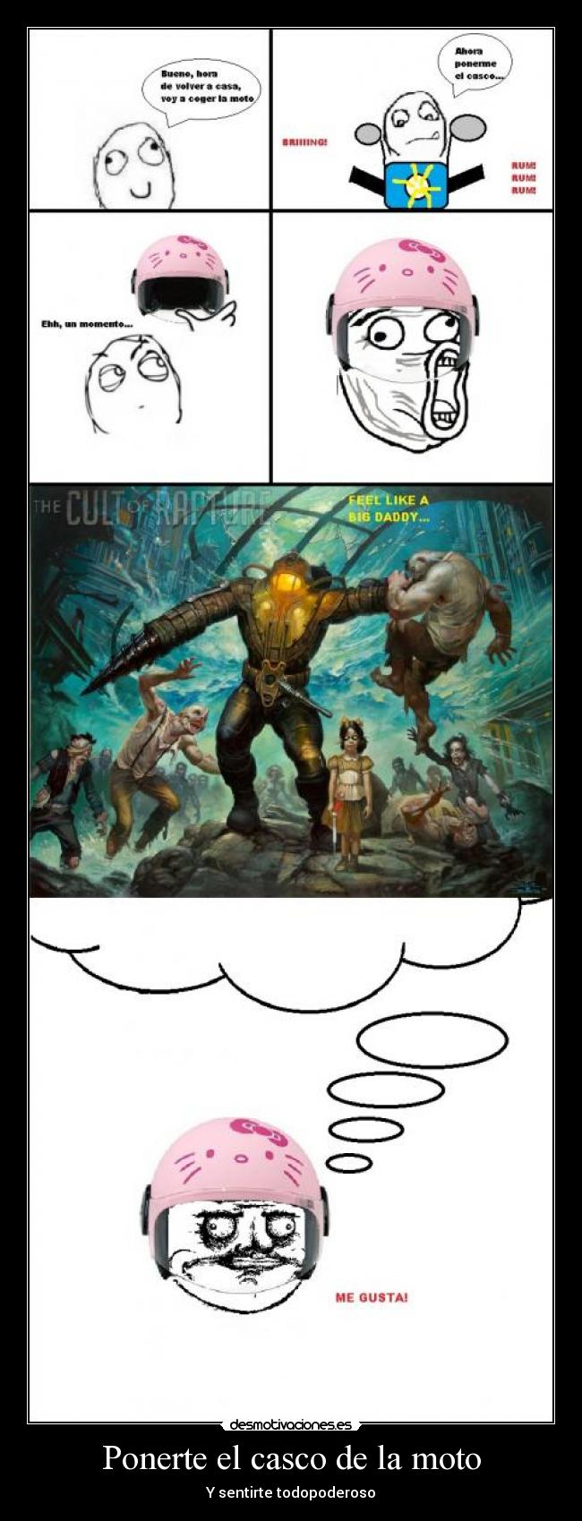 Ponerte el casco de la moto -