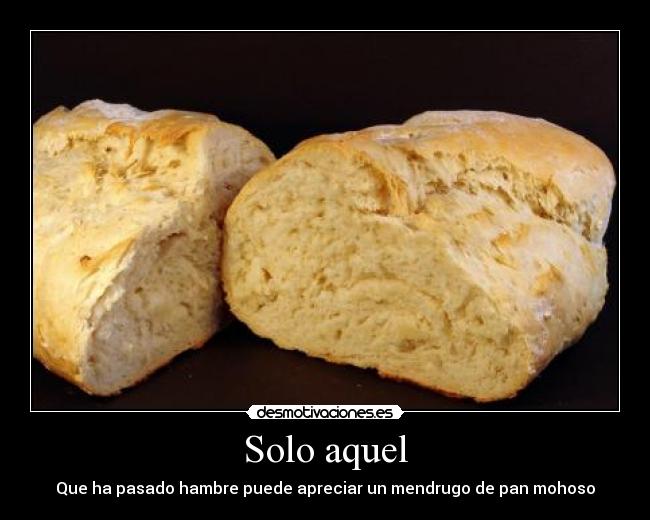 Solo aquel - Que ha pasado hambre puede apreciar un mendrugo de pan mohoso