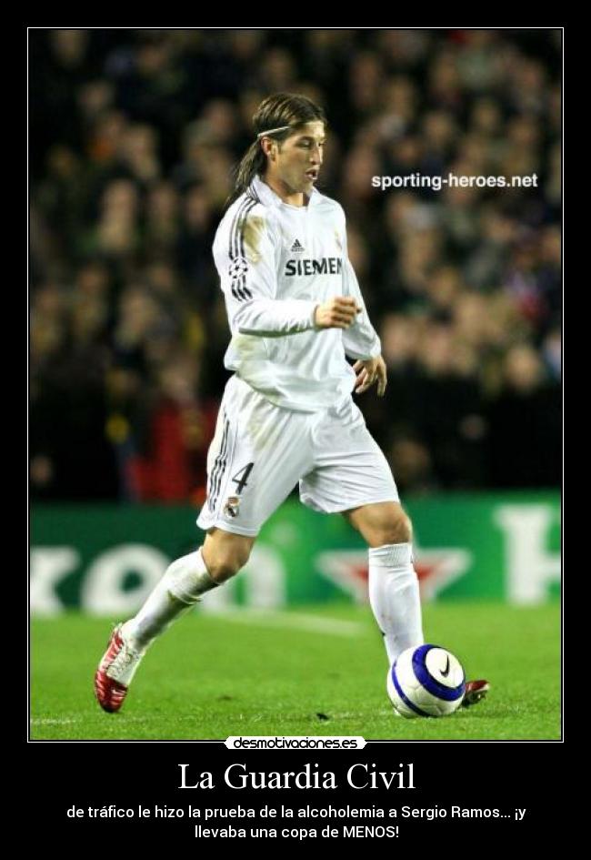 La Guardia Civil - de tráfico le hizo la prueba de la alcoholemia a Sergio Ramos... ¡y
llevaba una copa de MENOS!