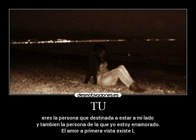 TU - eres la persona que destinada a estar a mi lado 
y tambien la persona de la que yo estoy enamorado.
El amor a primera vista existe L