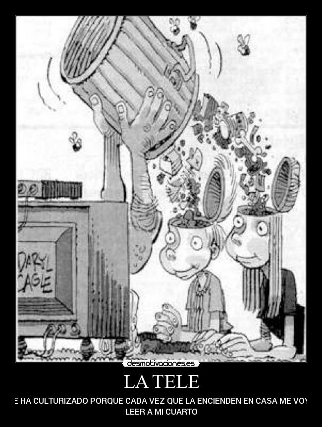 LA TELE - ME HA CULTURIZADO PORQUE CADA VEZ QUE LA ENCIENDEN EN CASA ME VOY A
LEER A MI CUARTO