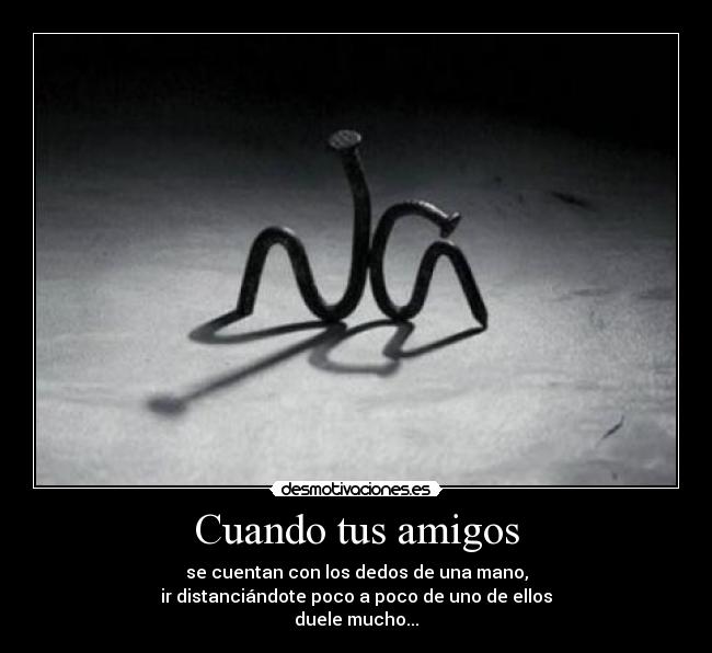 Cuando tus amigos - se cuentan con los dedos de una mano,
ir distanciándote poco a poco de uno de ellos
duele mucho...