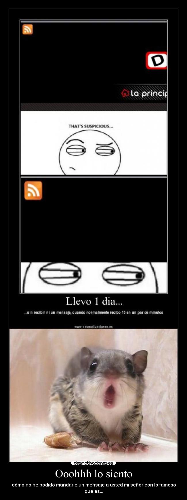 Ooohhh lo siento - cómo no he podido mandarle un mensaje a usted mi señor con lo famoso que es...