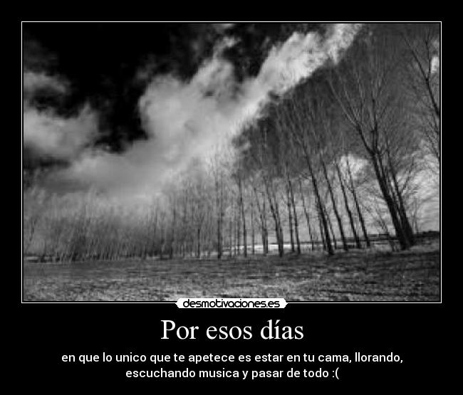 Por esos días - en que lo unico que te apetece es estar en tu cama, llorando,
escuchando musica y pasar de todo :(