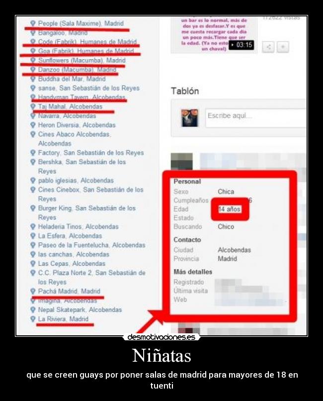 Niñatas - que se creen guays por poner salas de madrid para mayores de 18 en tuenti
