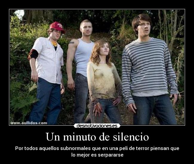 Un minuto de silencio - Por todos aquellos subnormales que en una peli de terror piensan que
lo mejor es serpararse
