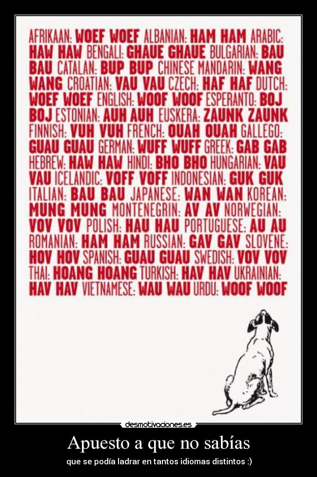 Apuesto a que no sabías - que se podía ladrar en tantos idiomas distintos :)