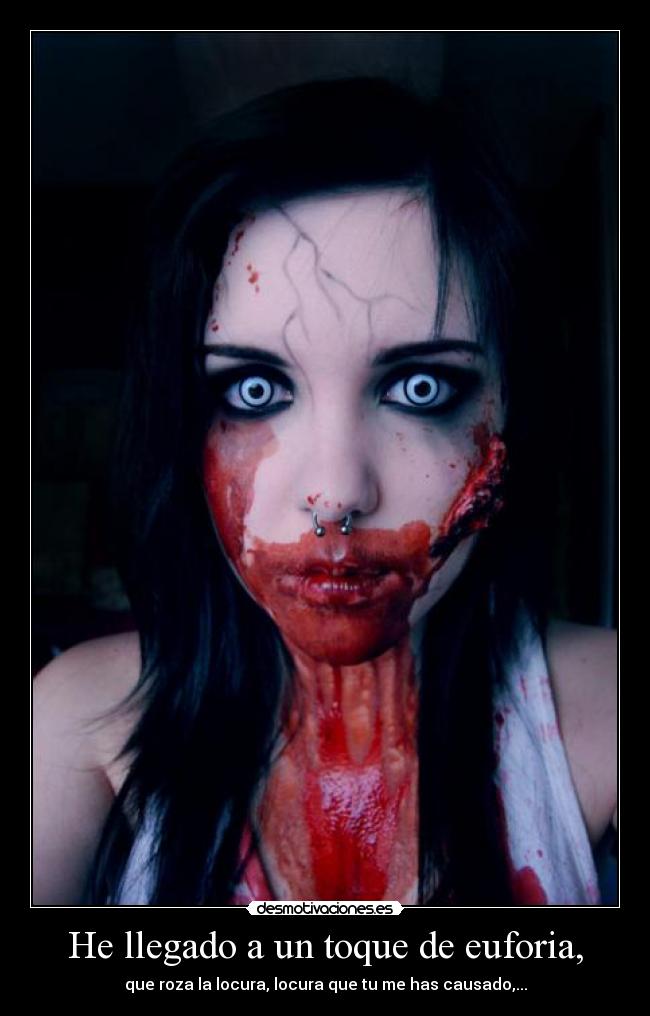He llegado a un toque de euforia, - que roza la locura, locura que tu me has causado,...