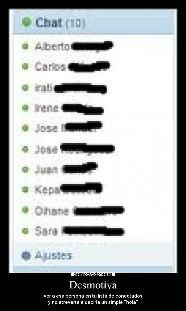 Desmotiva - ver a esa persona en tu lista de conectados
y no atreverte a decirle un simple hola